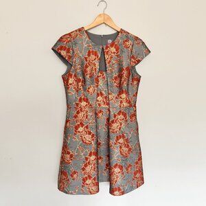 Vince Camuto Gray and Burnt Orange Brocade Flutter Sleeve A-Line Mini Dress